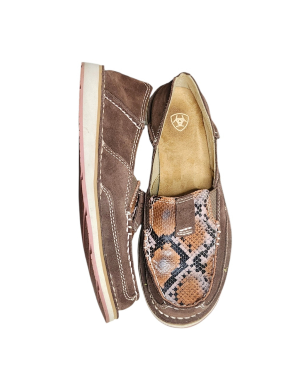 Ariat Cruiser NWOT Coffee Bean Suede Chocolate Snake Print Slip On Shoes 6.5